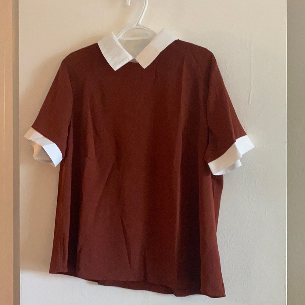 Burnt orange blouse with white collar